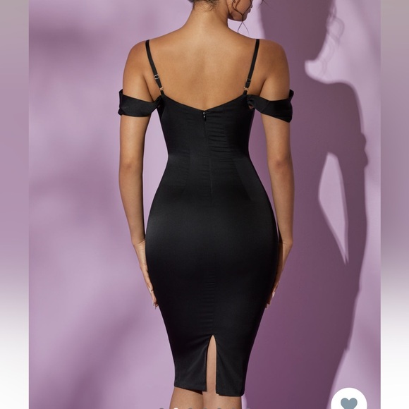 Oh Polly Giada Cowl Sleeve Midi Dress in Black - Picture 3 of 6